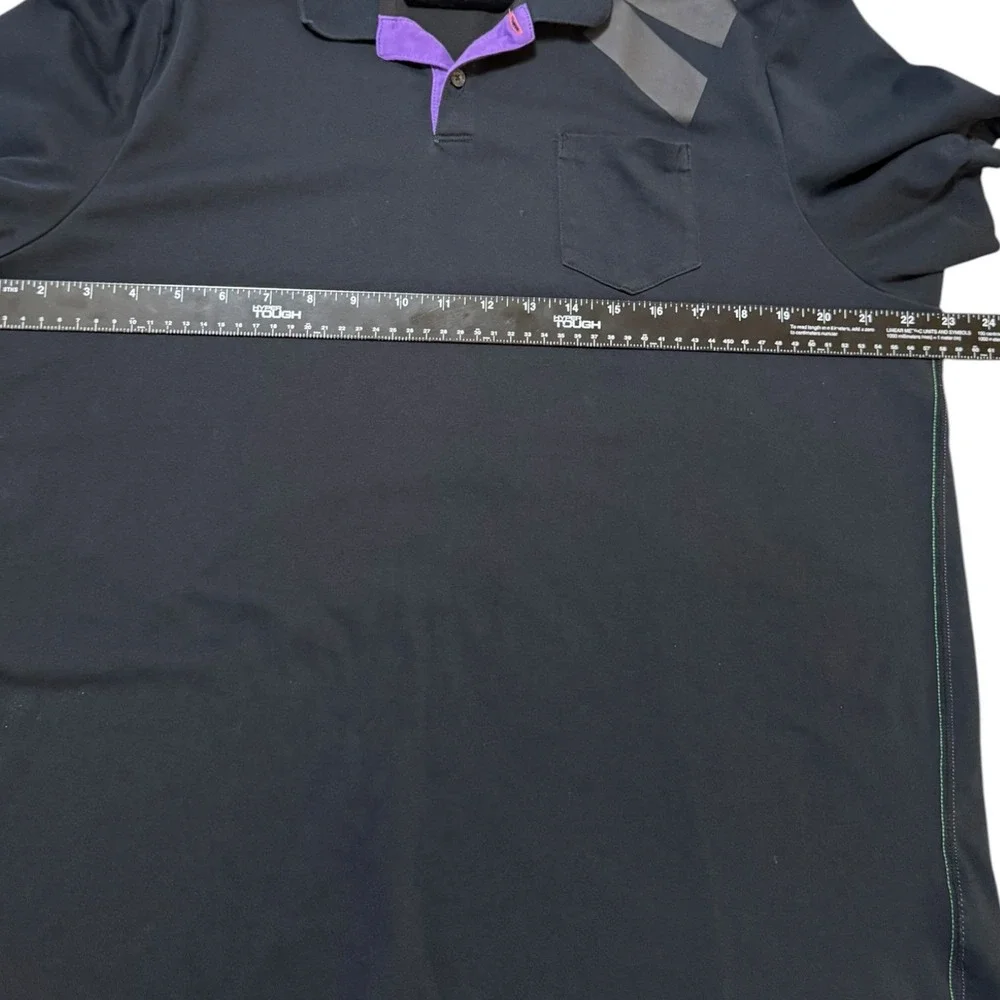 Nike Golf Sport Mens XL Black Purple Placket Graphic Shoulder Pocket Polo Shirt